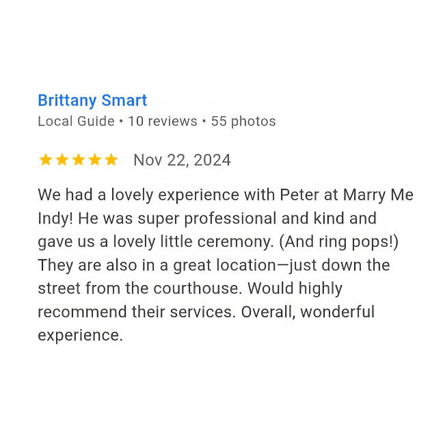 Peter's Civil Ceremony Review Marry Me In Indy Reviews
